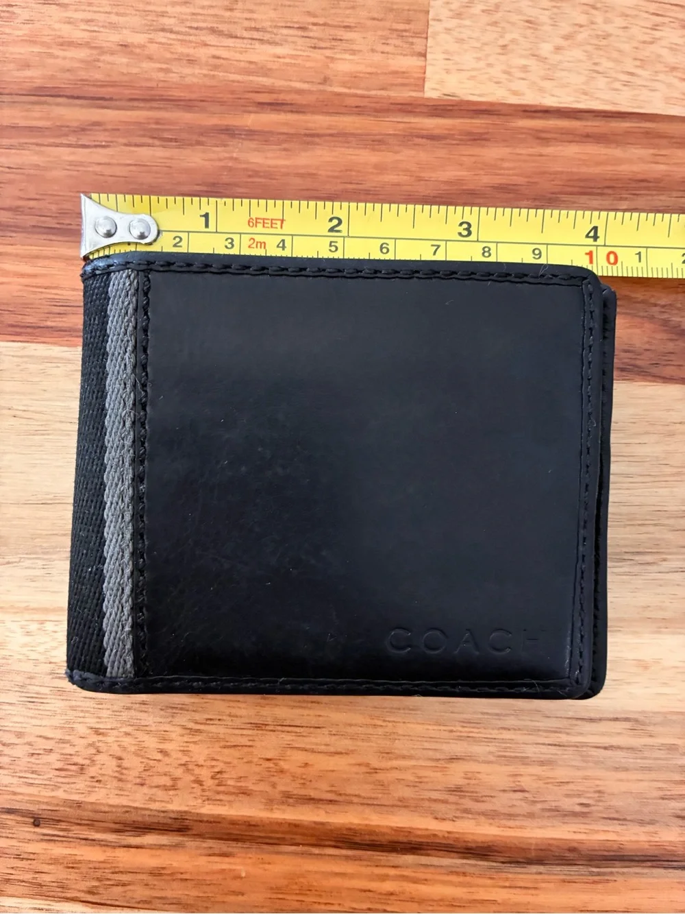 COACH Men’s Black Leather Wallet Bifold Billfold w/ Gray Canvas Accent